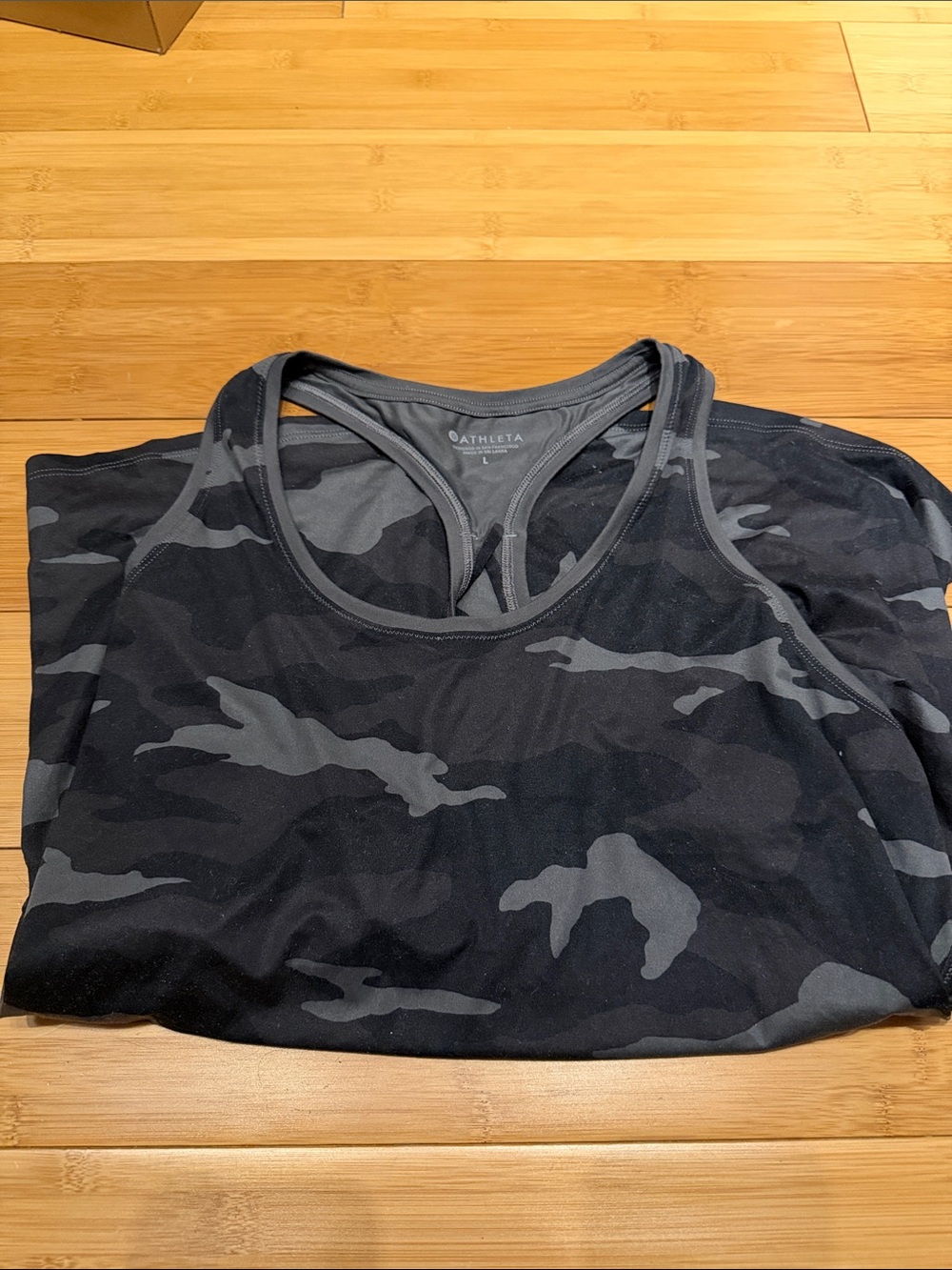 Athleta Black and Gray Camo Racerback Tank Top